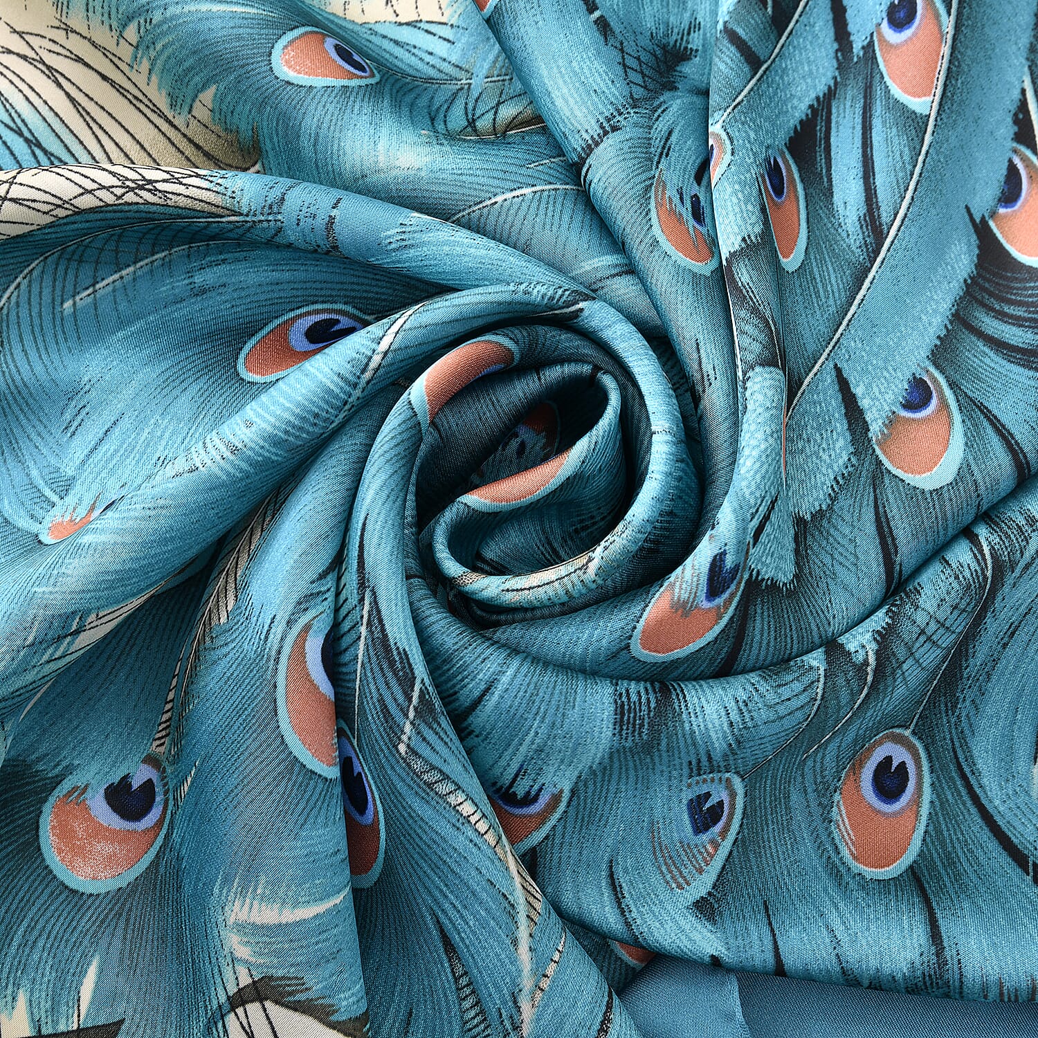 Satin Print Sarong / Scarf (Size 180x87 Cm) - Beige & Blue