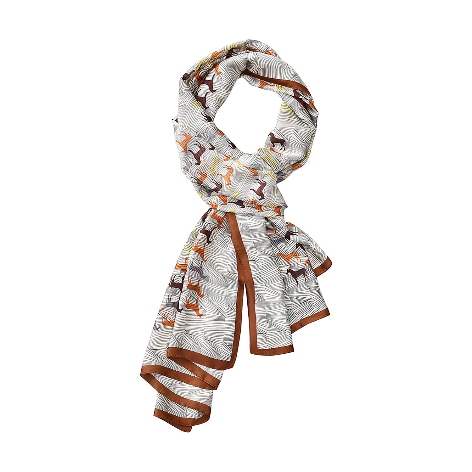 Satin Print Sarong / Scarf (Size 180x87 Cm) - White & Brown