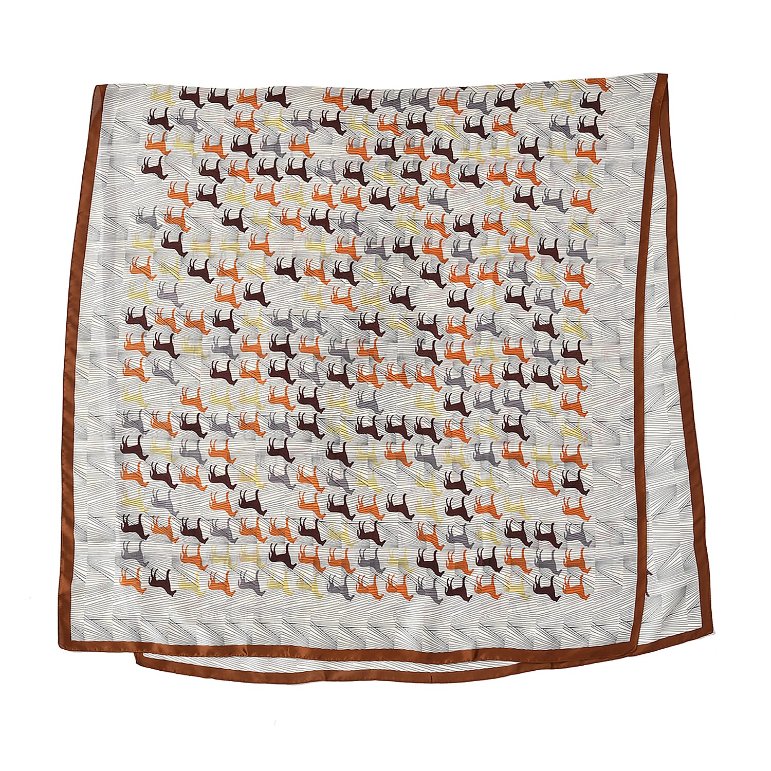 Satin Print Sarong / Scarf (Size 180x87 Cm) - White & Brown