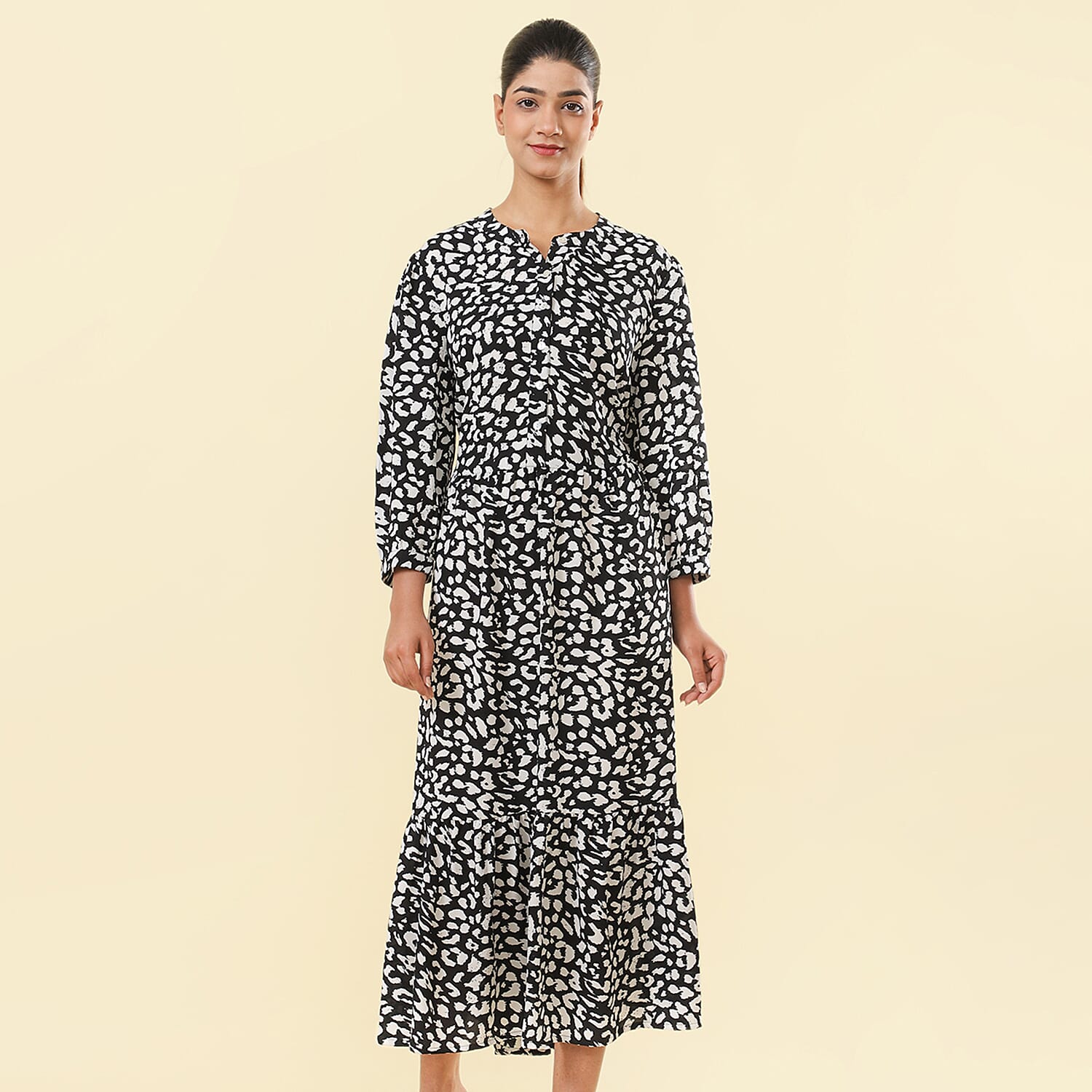 TAMSY Leopard Pattern Dress (Size S, 8-10) - Black