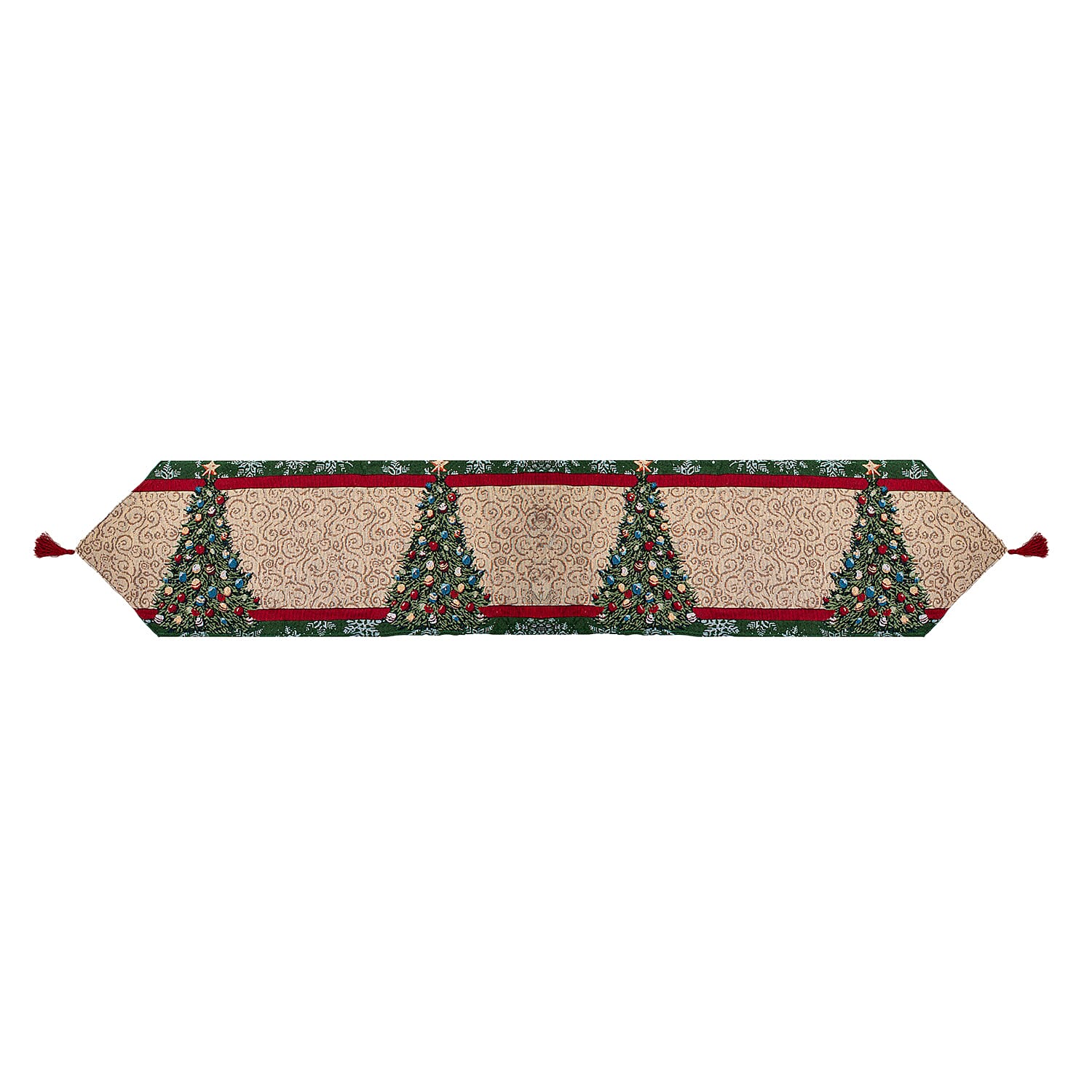 LED Tapestry Table Runner Christmas Tree - Beige, Red and Green