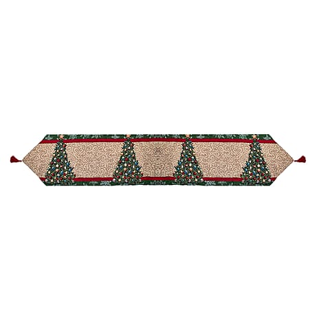 LED Tapestry Table Runner Christmas Tree - Beige, Red and Green