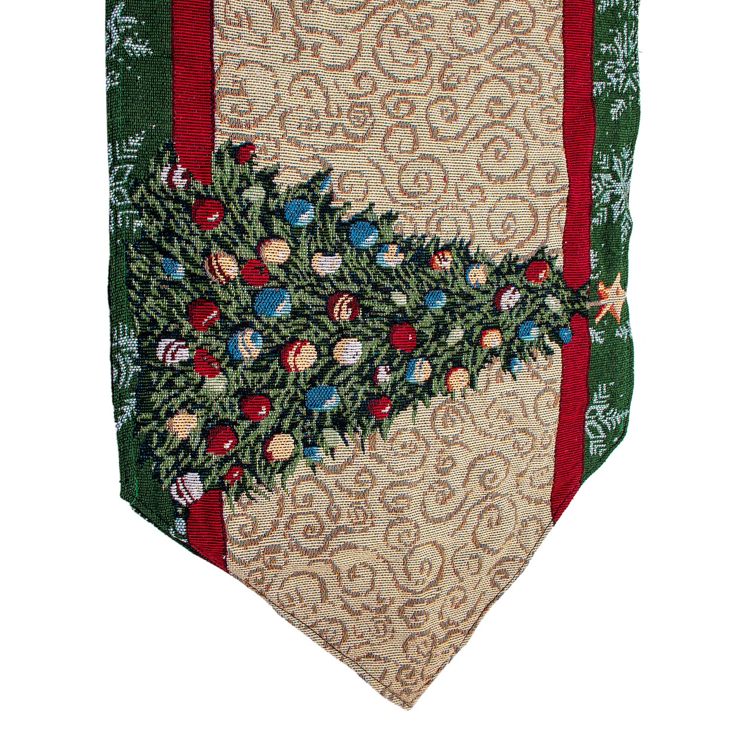 LED Tapestry Table Runner Christmas Tree - Beige, Red and Green