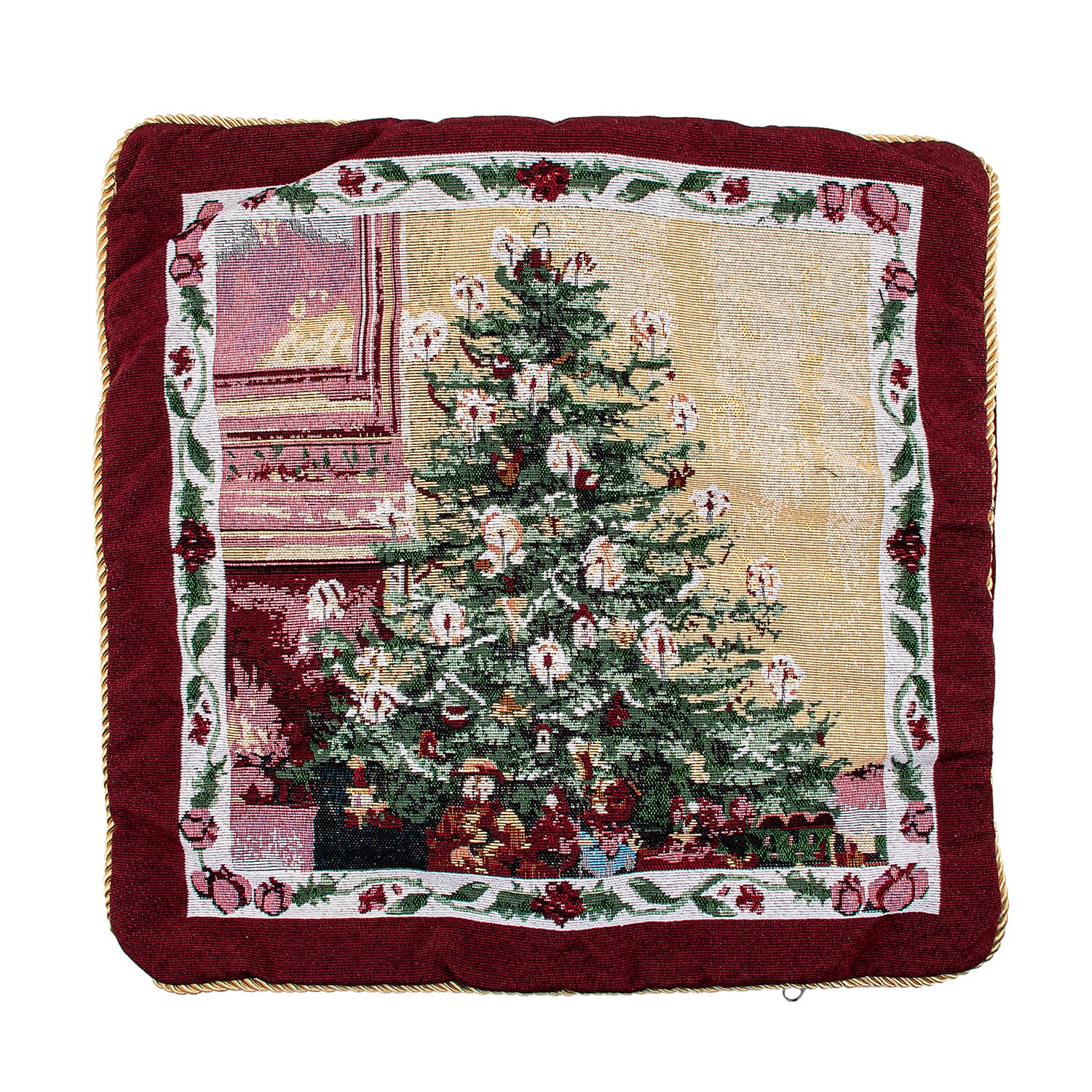 LED Tapestry Cushion Christmas Tree - Beige, Wine Red and Green