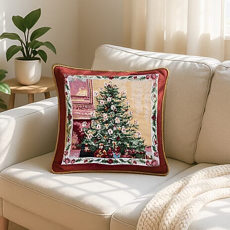 LED Tapestry Cushion Christmas Tree - Beige, Wine Red and Green
