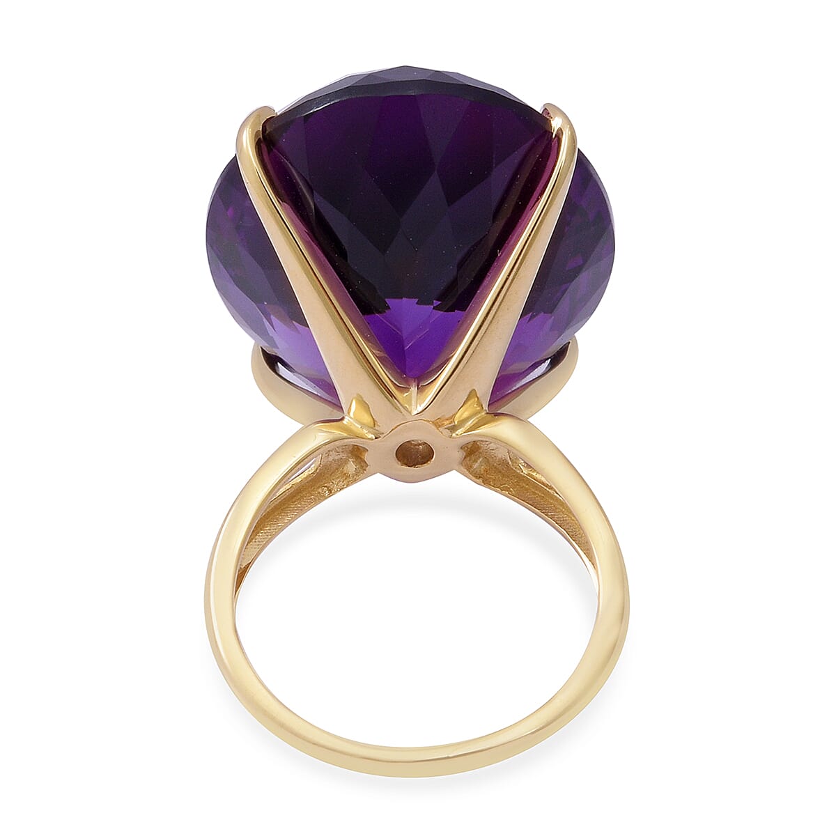 9K Yellow Gold Natural AAA Lusaka Amethyst (Oval 28x22mm) Solitaire Ring 50.00 Ct.