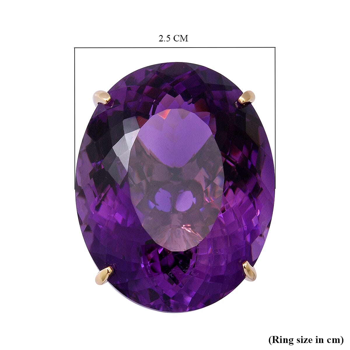 9K Yellow Gold Natural AAA Lusaka Amethyst (Oval 28x22mm) Solitaire Ring 50.00 Ct.