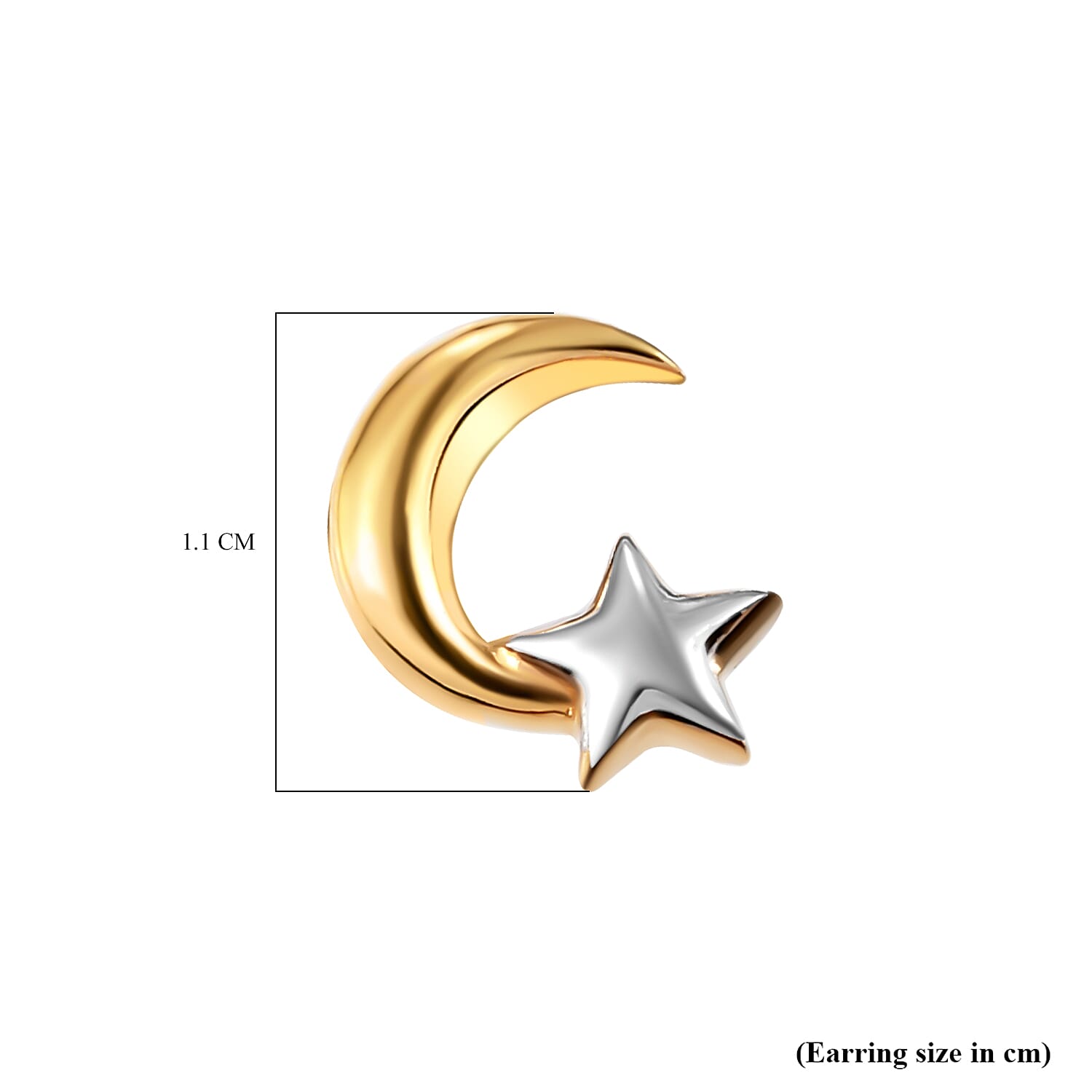 Platinum and Yellow Gold Overlay Sterling Silver Star & Moon Stud Earrings (With Push Back)