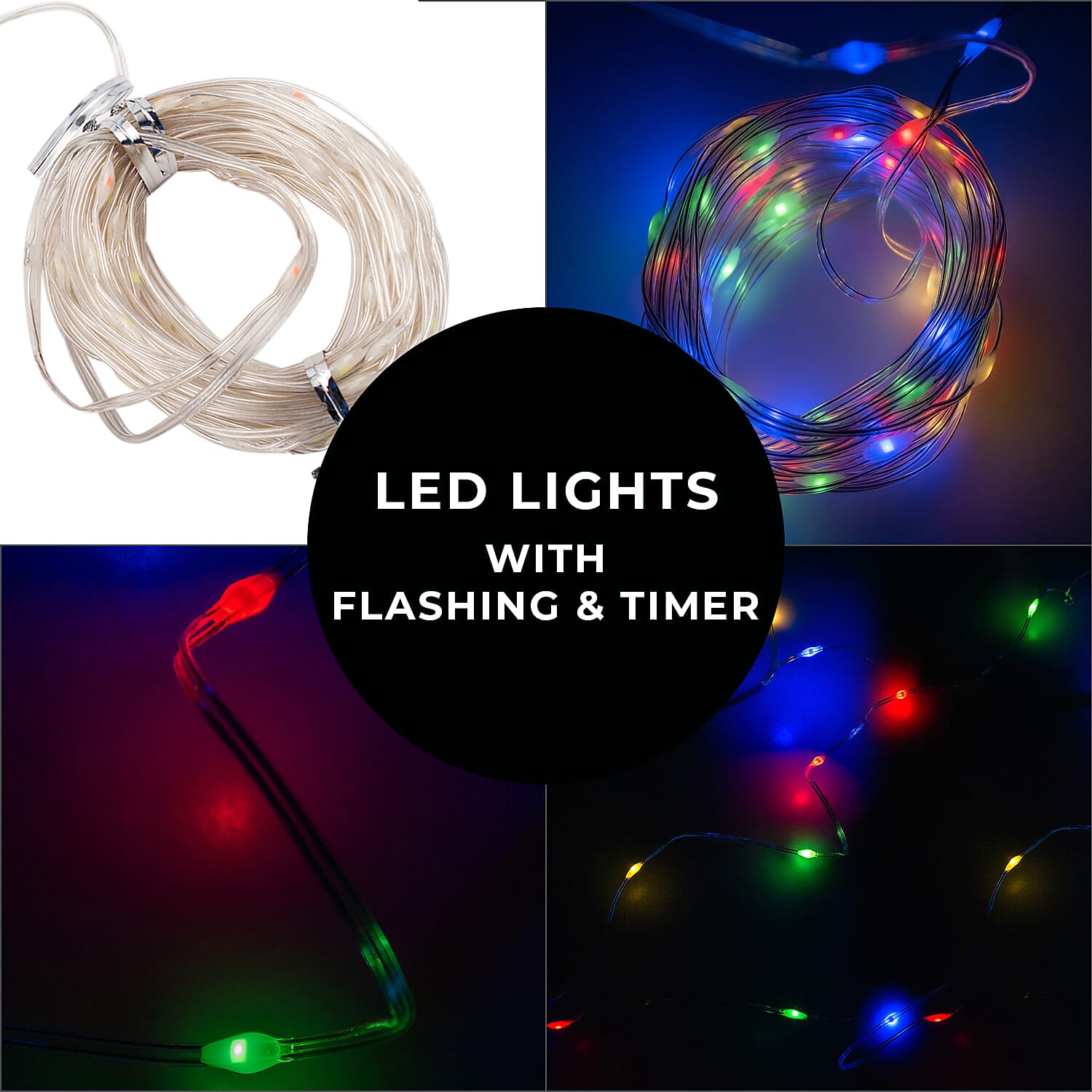 100 LED Lights with Flashing - Timer - Multi