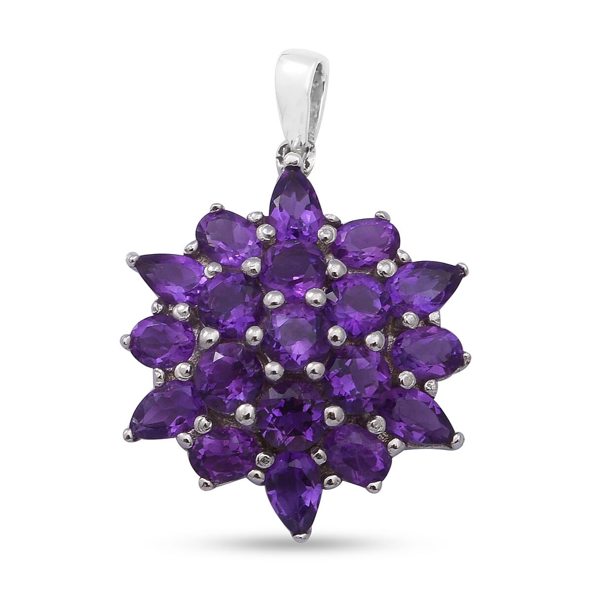 Amethyst Floral Pendant in Rhodium Overlay Sterling Silver 3.50 Ct.