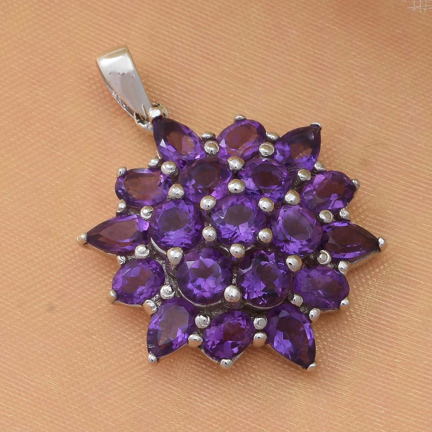 Amethyst Floral Pendant in Rhodium Overlay Sterling Silver 3.50 Ct.