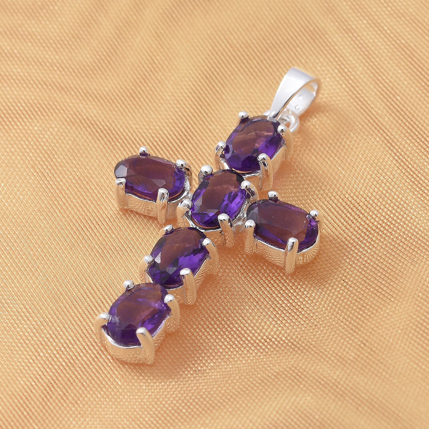 Amethyst Cross Pendant in Sterling Silver.