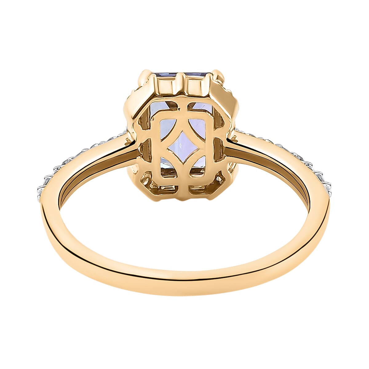 9K Yellow Gold Tanzanite and Diamond Halo Ring 1.85 Ct.