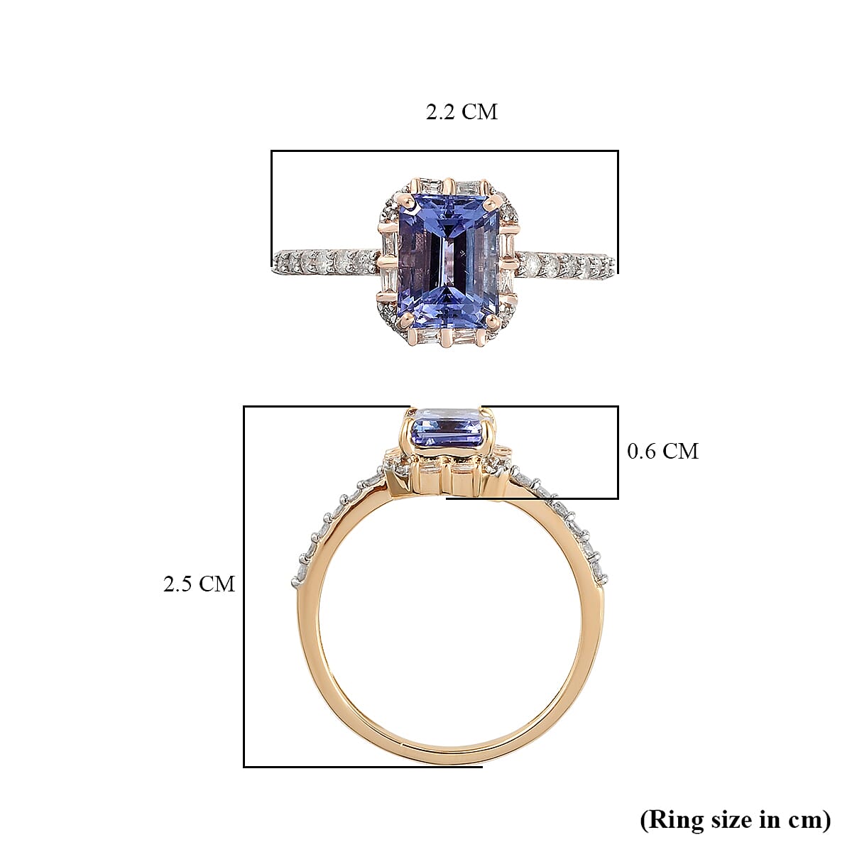 9K Yellow Gold Tanzanite and Diamond Halo Ring 1.85 Ct.