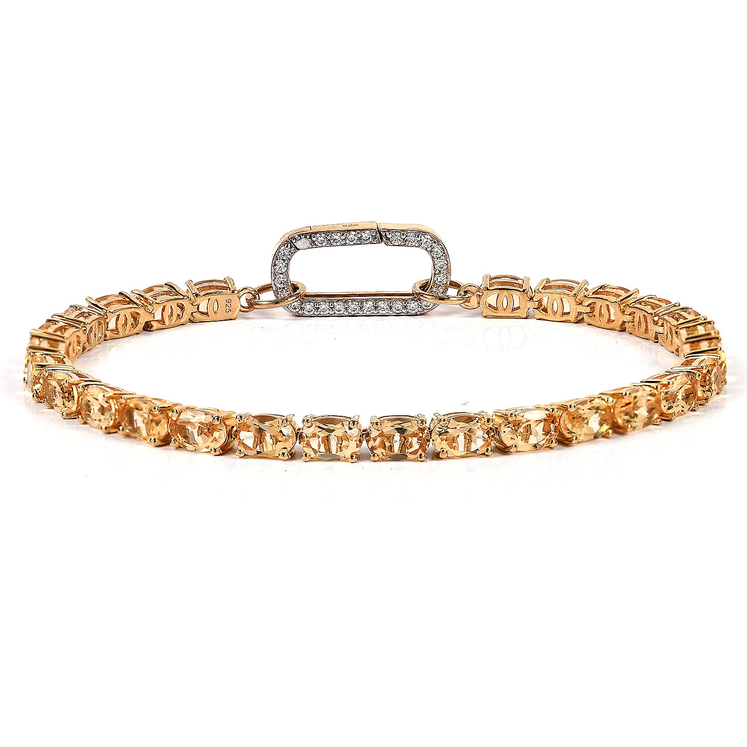 Citrine and Simulated Diamond Bracelet (Size - 7.5) in 14K Gold Overlay Sterling Silver, Silver Wt. 9.04 Gms