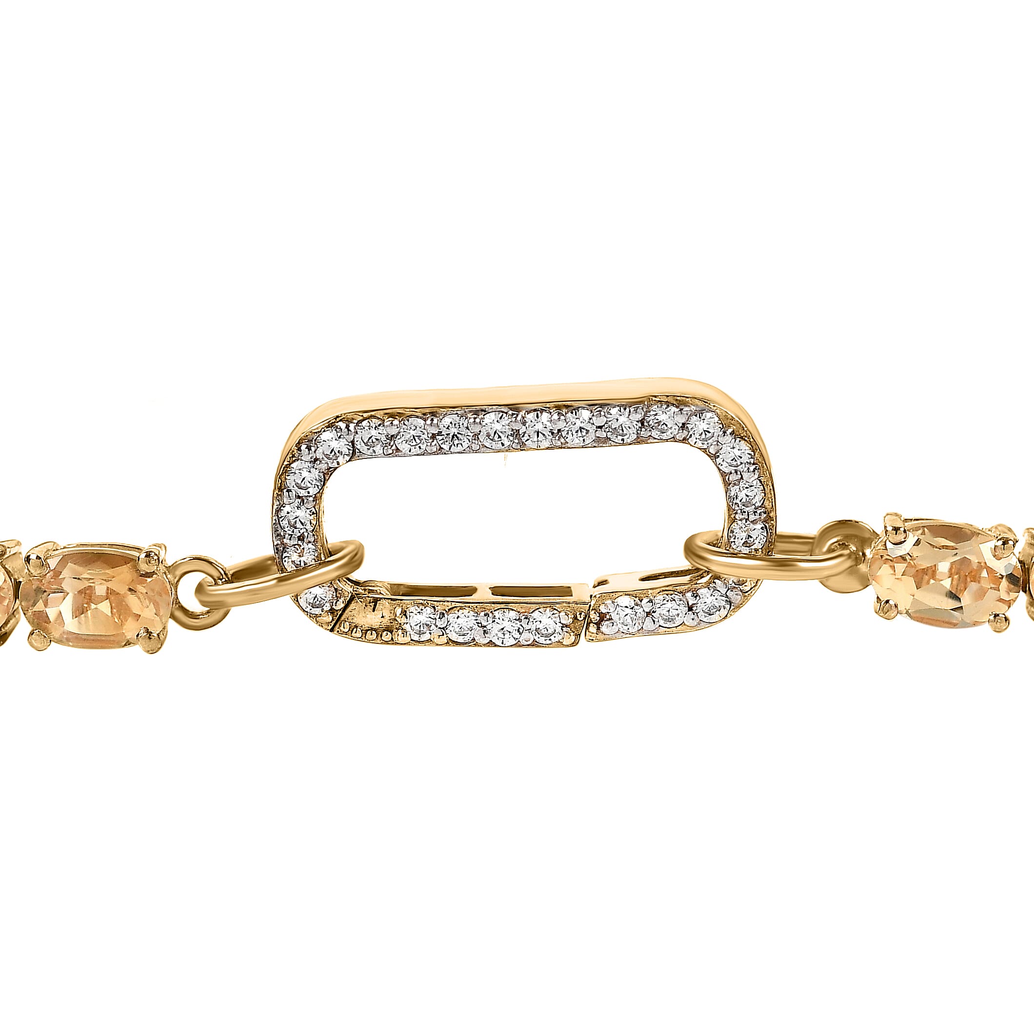 Citrine and Simulated Diamond Bracelet (Size - 7.5) in 14K Gold Overlay Sterling Silver, Silver Wt. 9.04 Gms