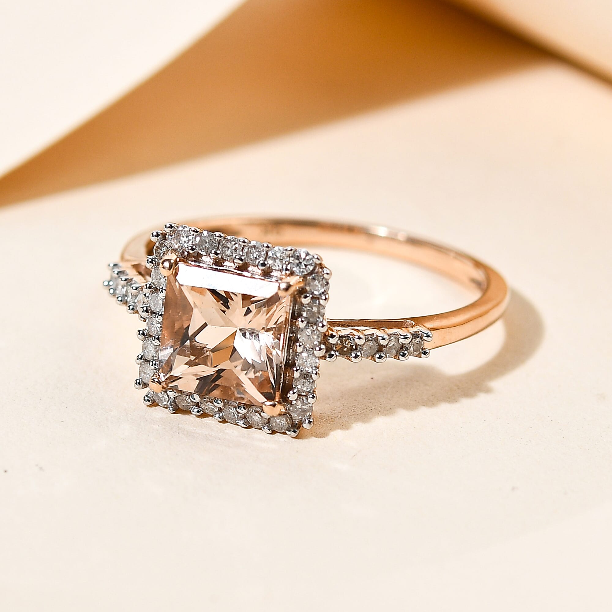 Tuscon Close Out Deal - 9K Rose Gold Premium Morganite and Diamond Ring 2.00 Ct.