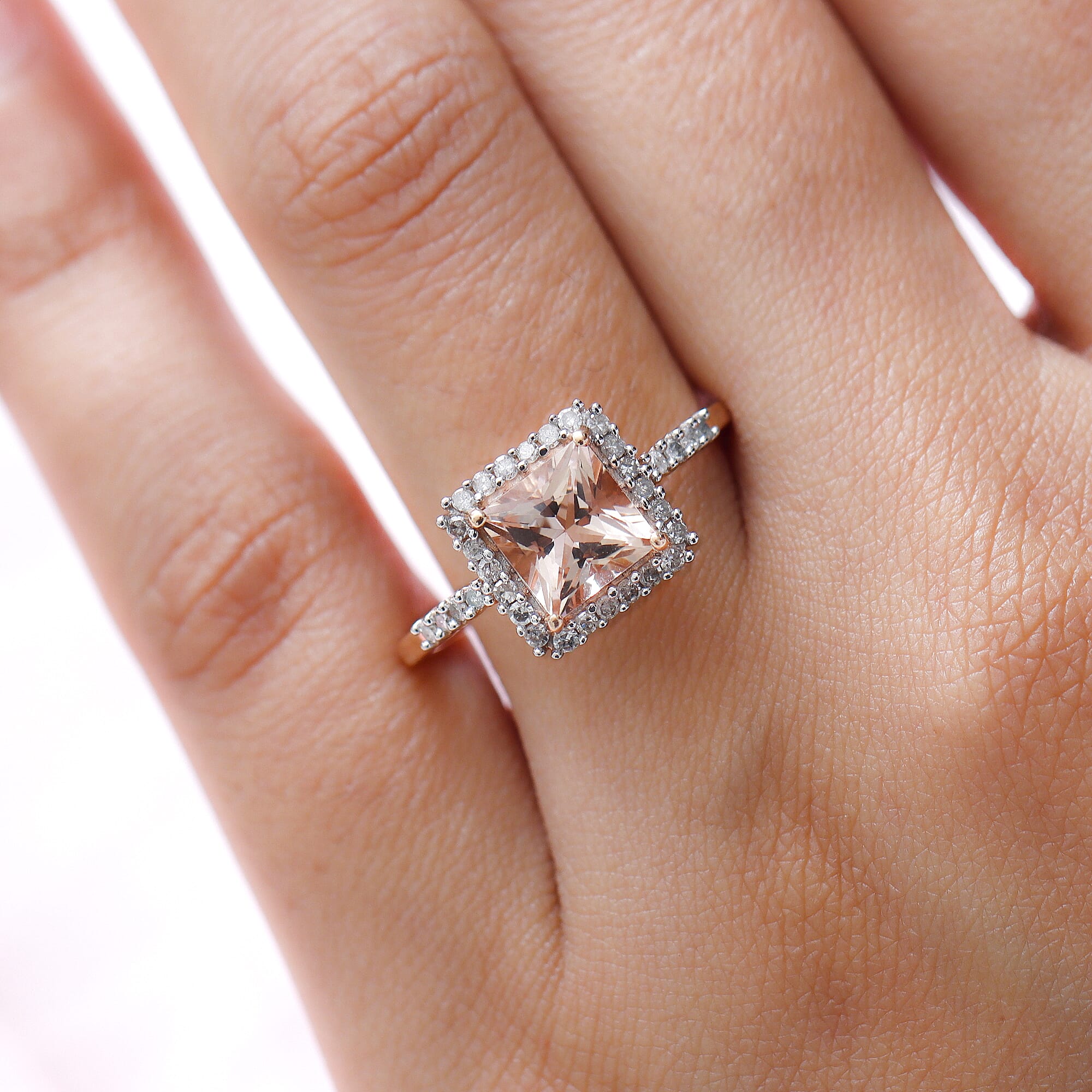 Tuscon Close Out Deal - 9K Rose Gold Premium Morganite and Diamond Ring 2.00 Ct.