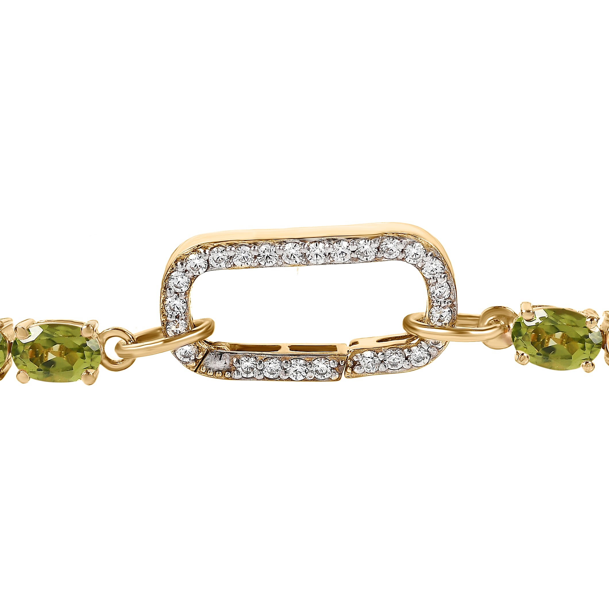 Hebei Peridot and Simulated Diamond Bracelet (Size - 7.5) in 14K Gold Overlay Sterling Silver, Silver Wt. 9.36 Gms