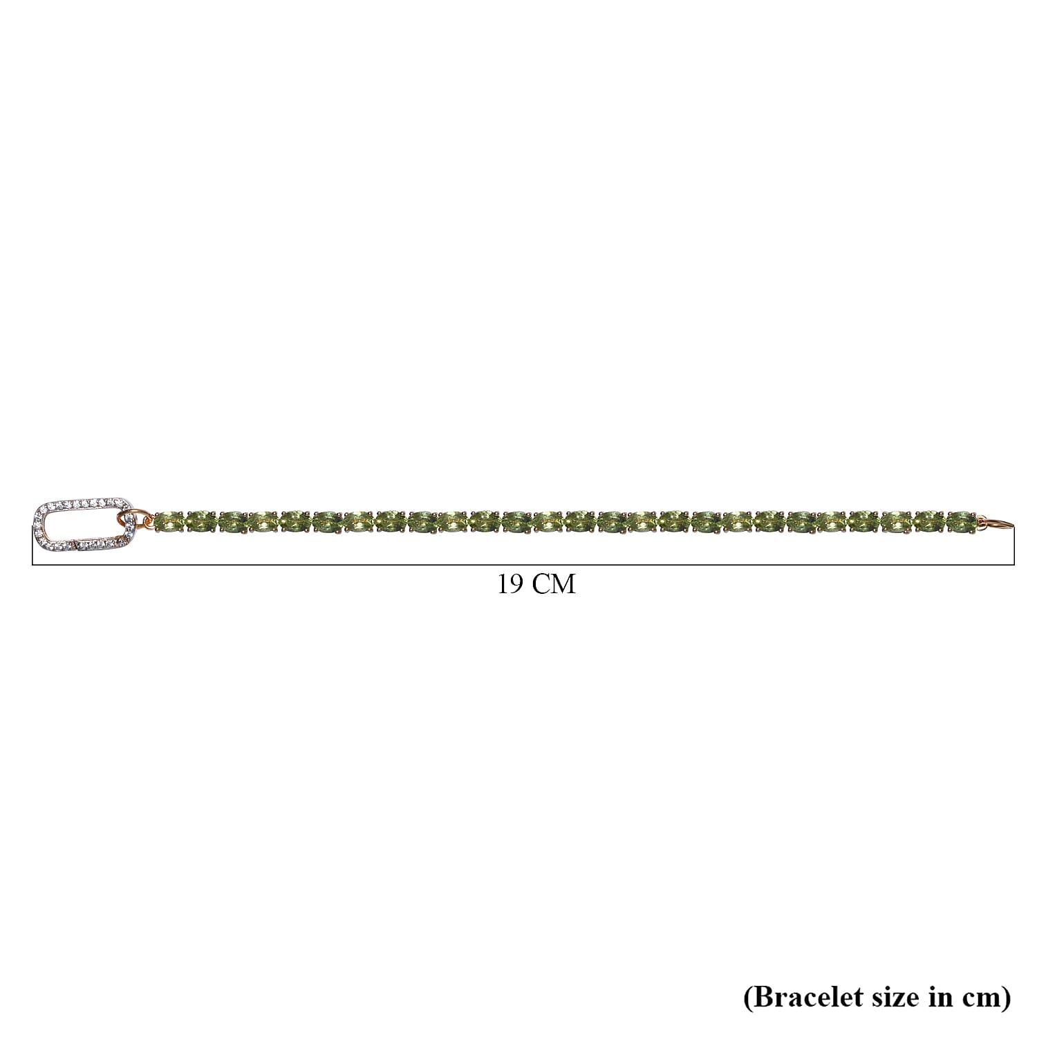 Hebei Peridot and Simulated Diamond Bracelet (Size - 7.5) in 14K Gold Overlay Sterling Silver, Silver Wt. 9.36 Gms