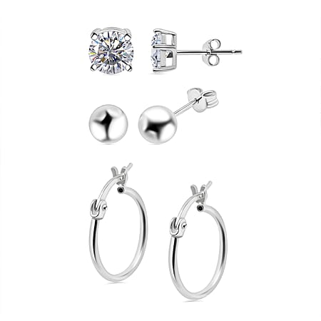 Set of 3 - Stud, Dangle and Zircon Earrings in Sterling Silver