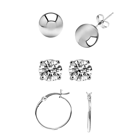 Set of 3 - Stud, Dangle and Zircon Earrings in Sterling Silver