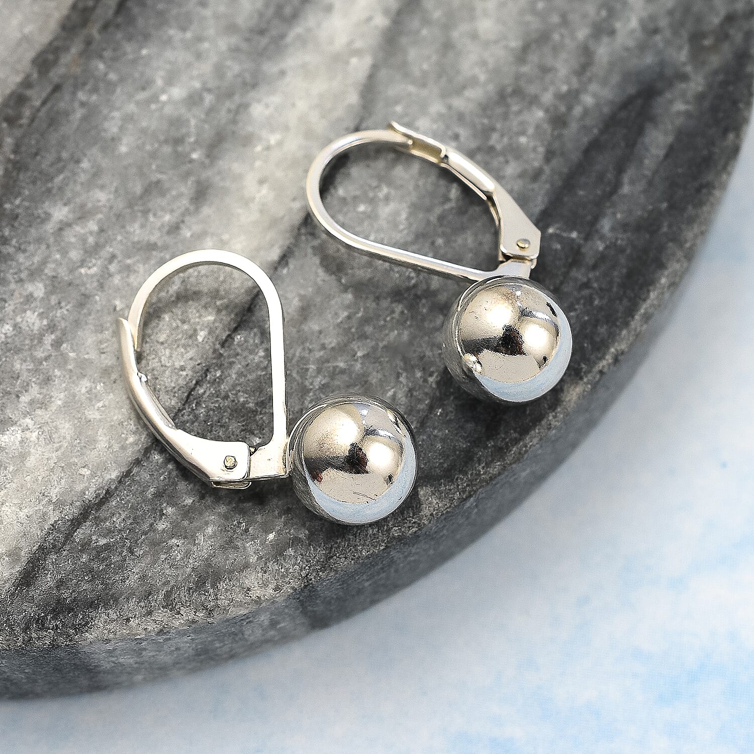 NY Closeout - White Gold Plated Sterling Silver Earrings with Lever Back