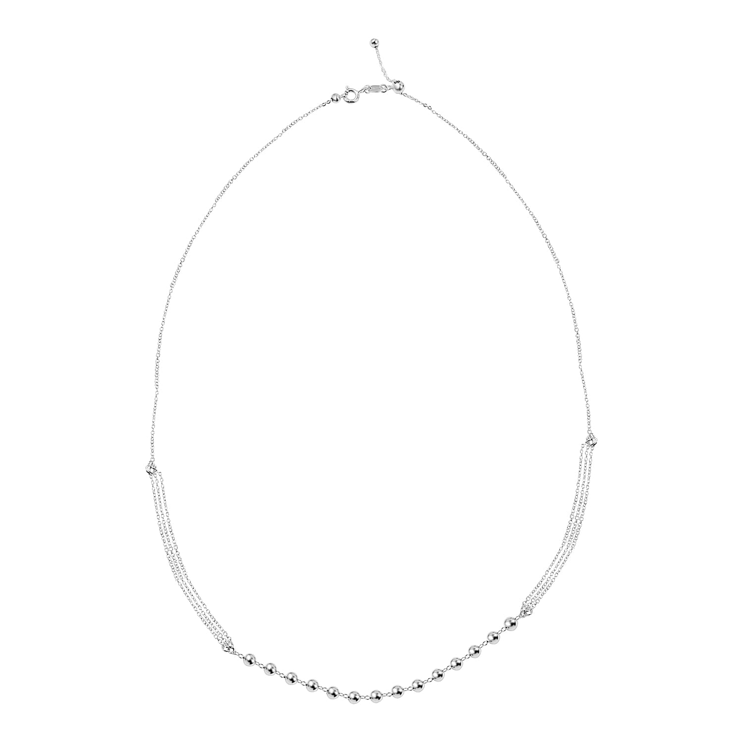 Sterling Silver Bead Station Necklace (Size 20) Adjustable with Spring Ring Clasp