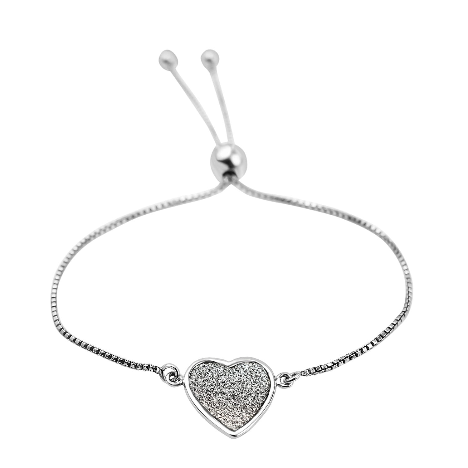 NY Closeout - White Gold Plated Sterling Silver Adjustable Heart Bracelet (Size 6.5 - 9)