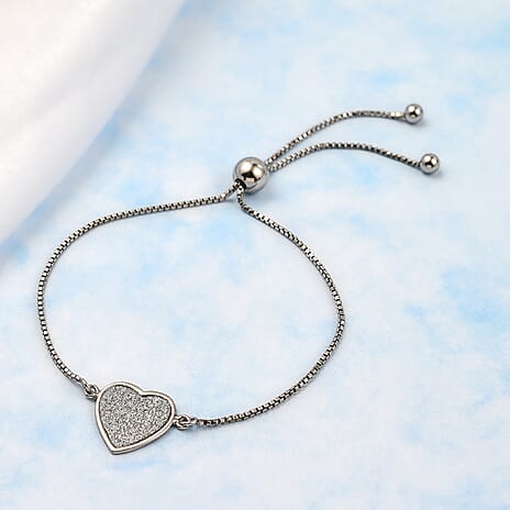 NY Closeout - White Gold Plated Sterling Silver Adjustable Bracelet (Size - 6.5 - 9)