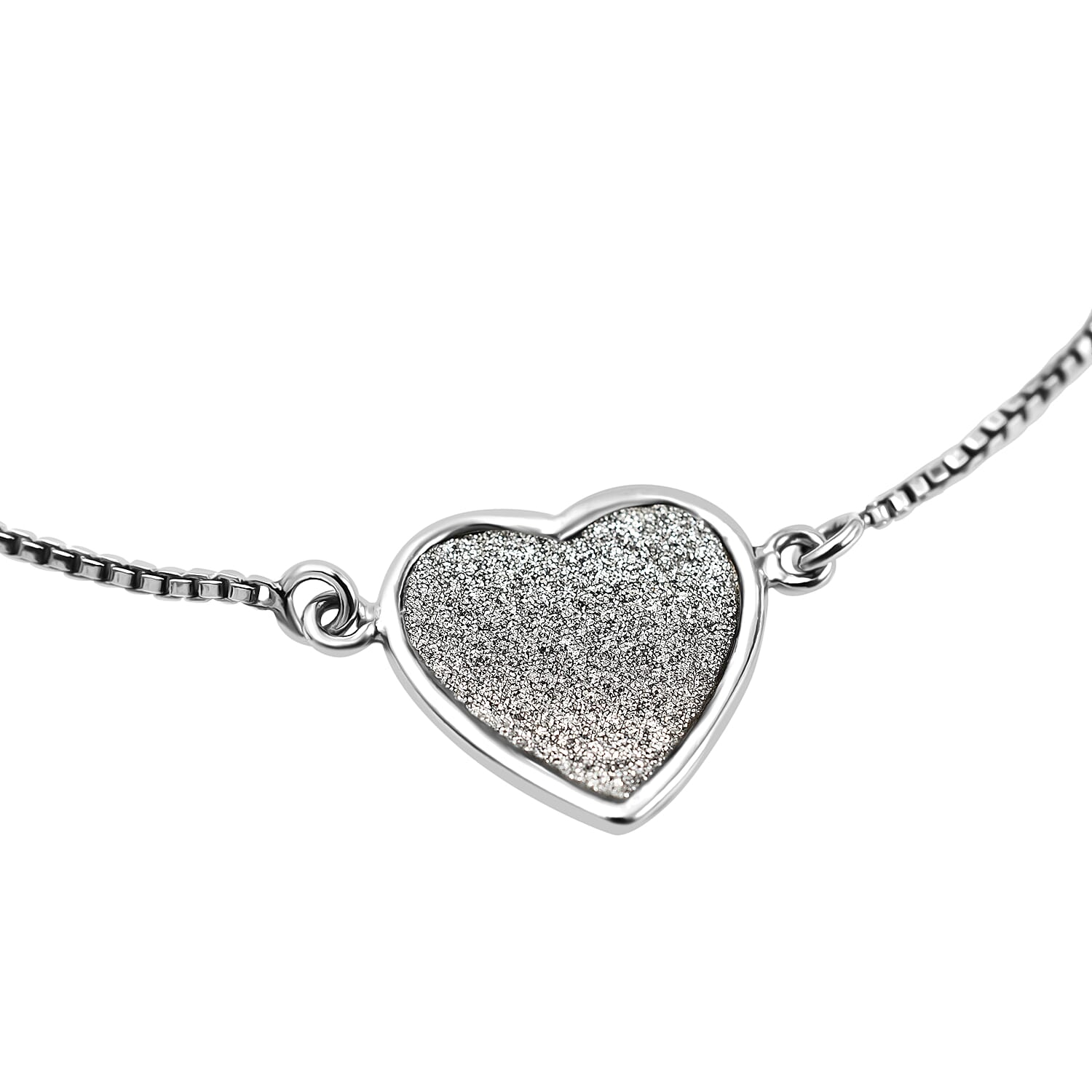NY Closeout - White Gold Plated Sterling Silver Adjustable Heart Bracelet (Size 6.5 - 9)