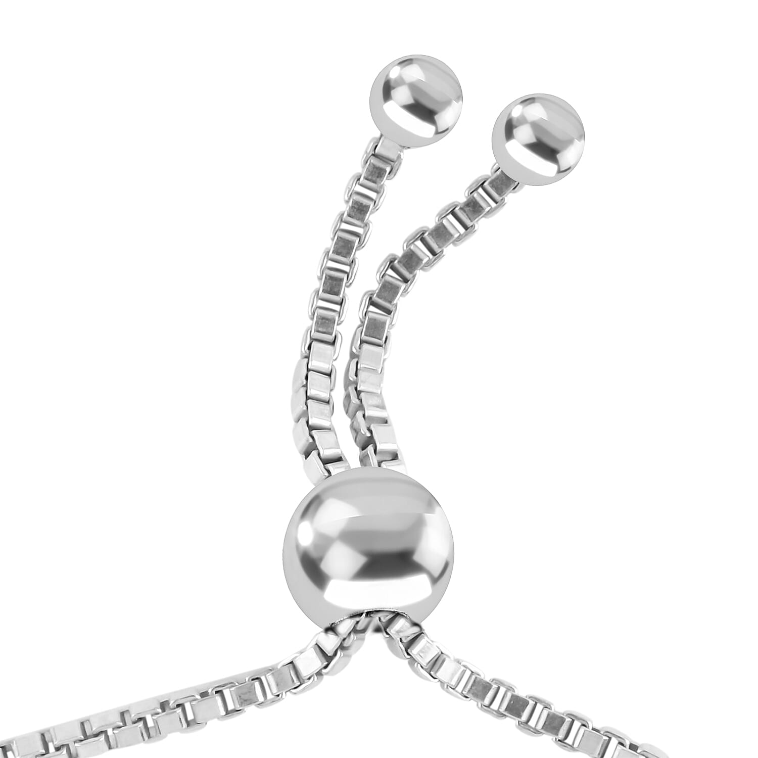 NY Closeout - White Gold Plated Sterling Silver Adjustable Heart Bracelet (Size 6.5 - 9)