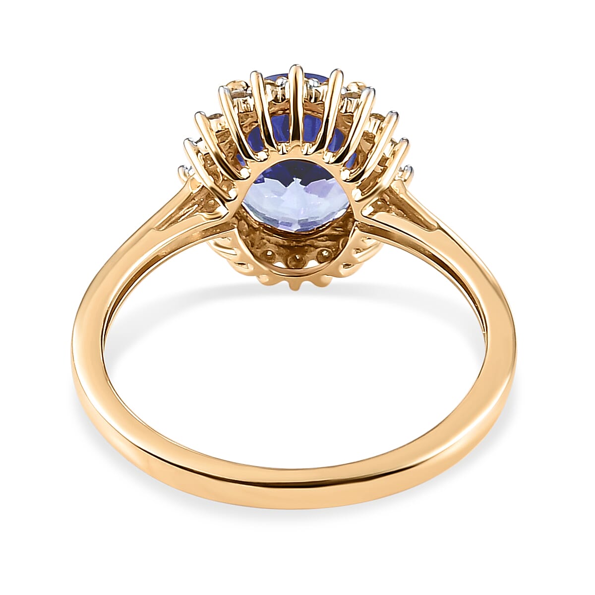 9K Yellow Gold Premium Tanzanite and Diamond Halo Ring 1.85 Ct.