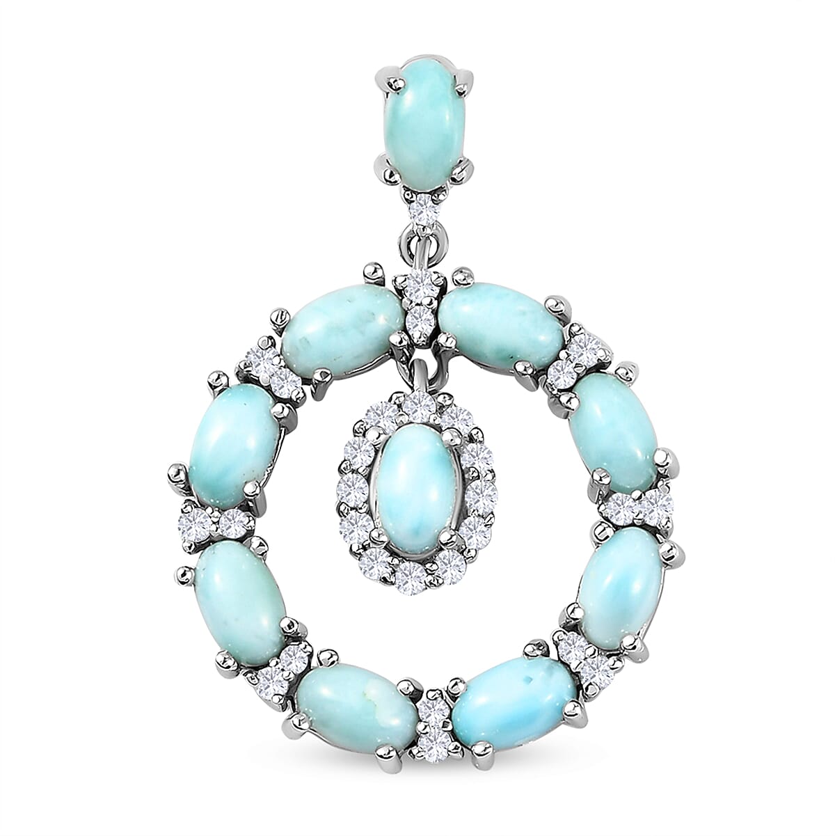 Larimar and Natural Cambodian Zircon Pendant in Platinum Overlay Sterling Silver 3.32 Ct.