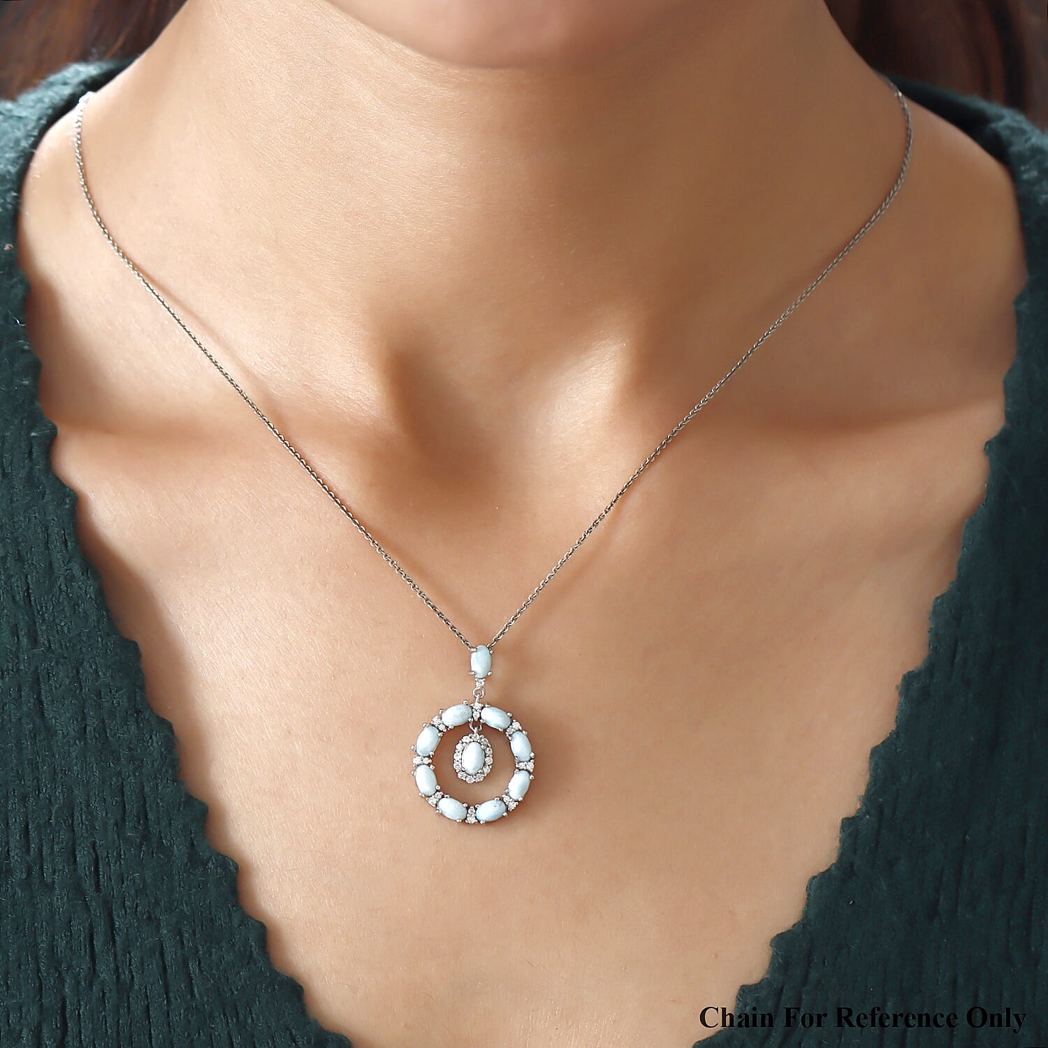 Larimar and Natural Cambodian Zircon Pendant in Platinum Overlay Sterling Silver 3.32 Ct.