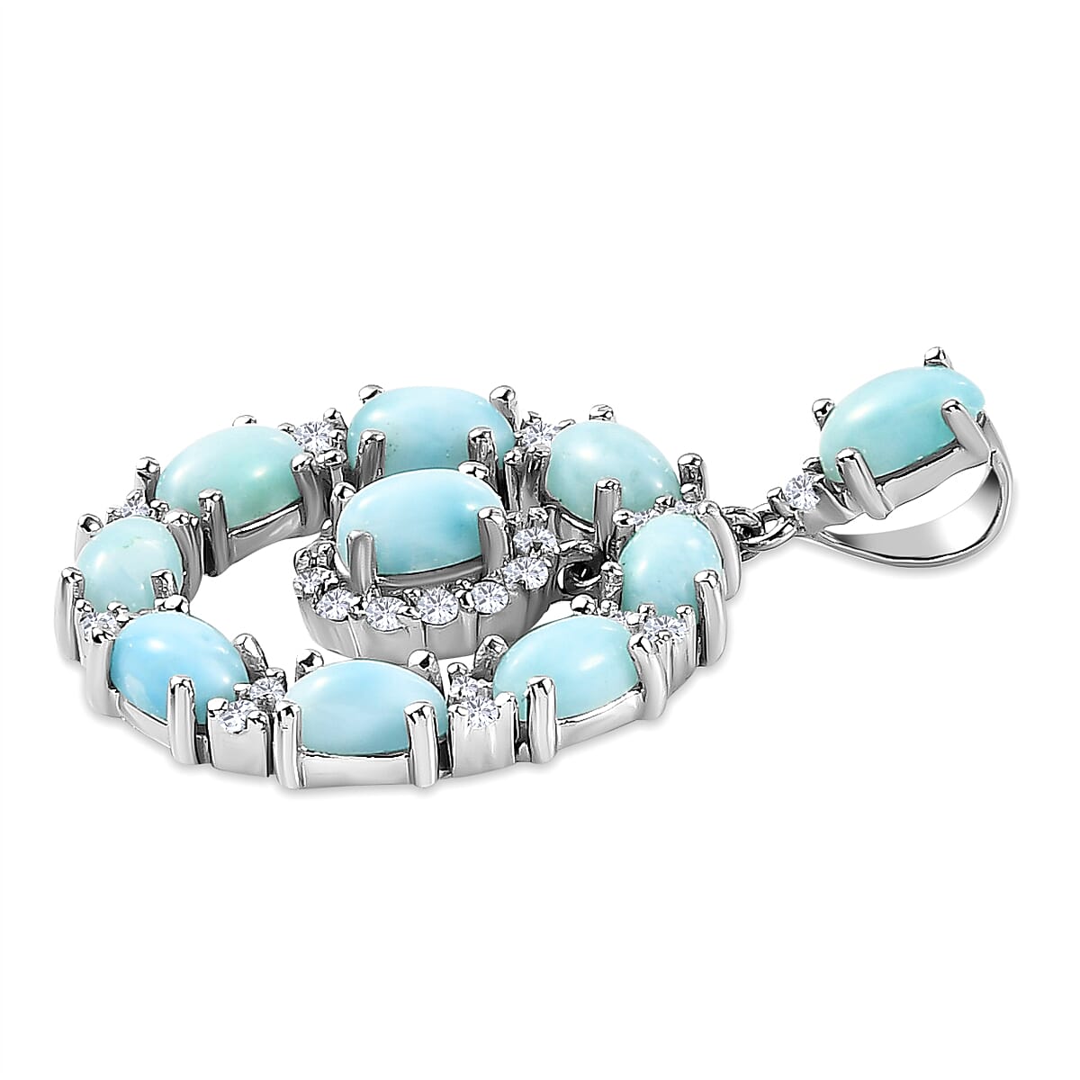 Larimar and Natural Cambodian Zircon Pendant in Platinum Overlay Sterling Silver 3.32 Ct.