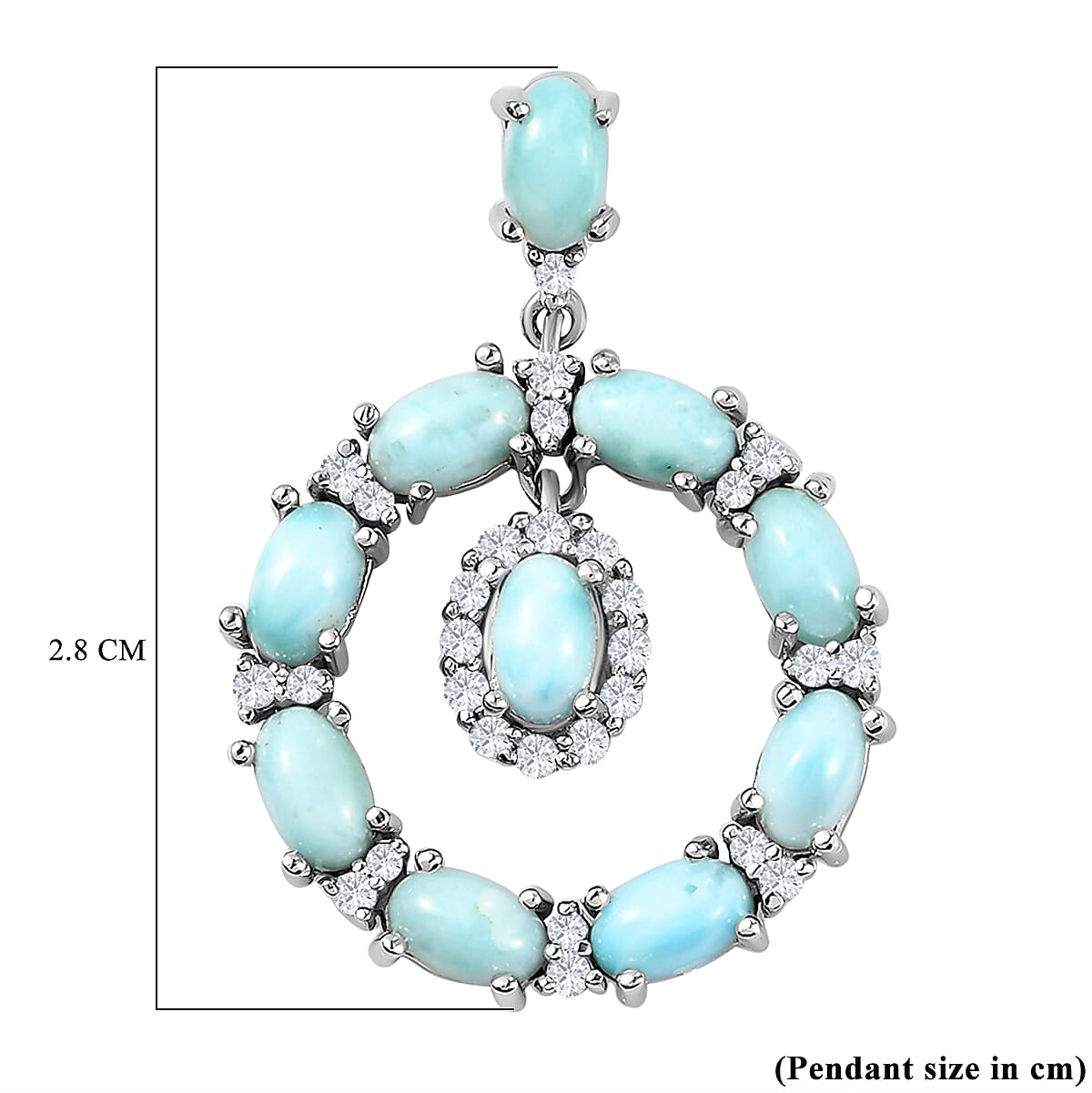Larimar and Natural Cambodian Zircon Pendant in Platinum Overlay Sterling Silver 3.32 Ct.