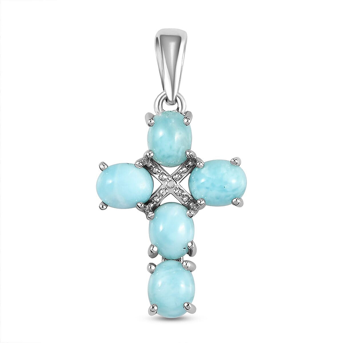 Larimar Cross Pendant in Platinum Overlay Sterling Silver 2.18 Ct