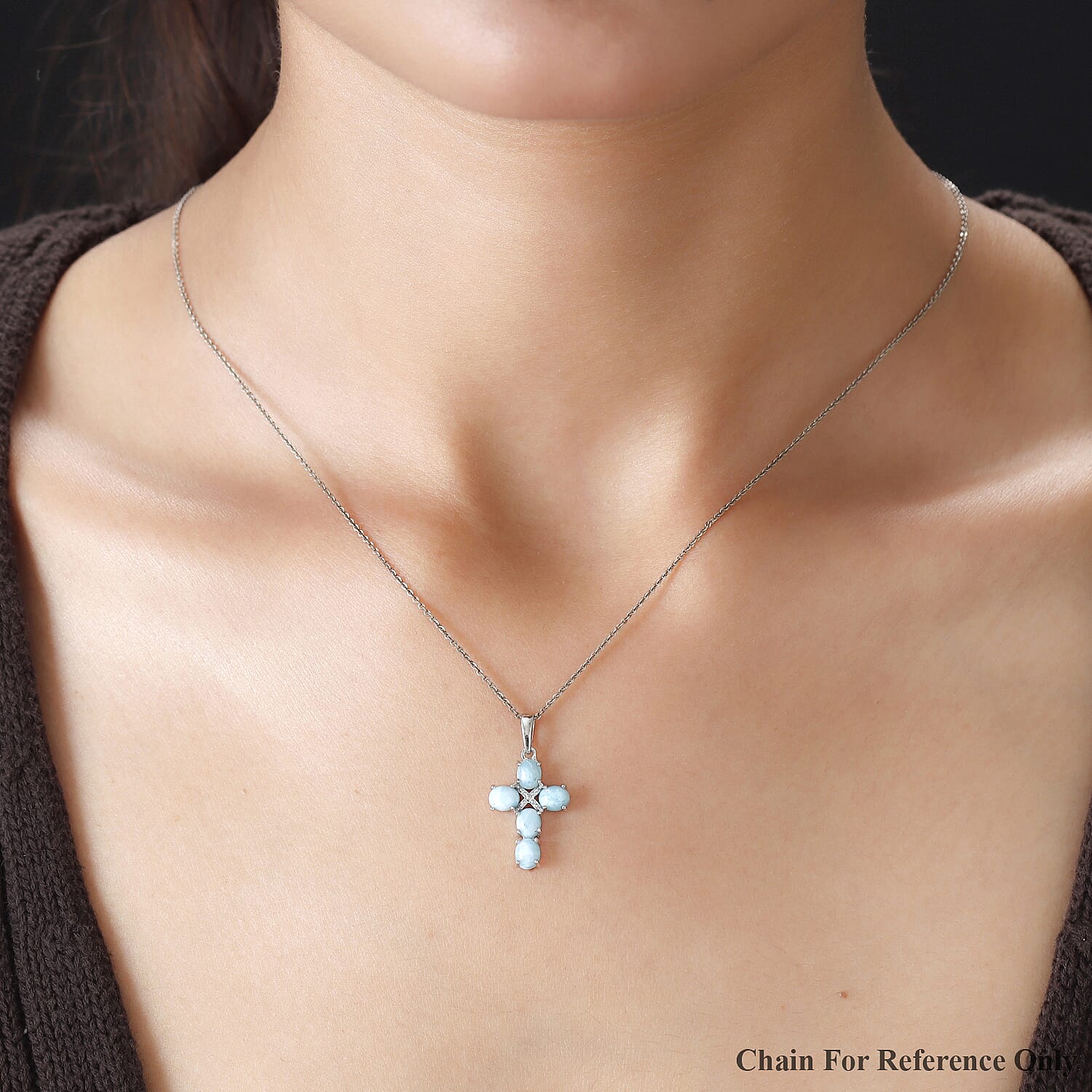 Larimar Cross Pendant in Platinum Overlay Sterling Silver 2.18 Ct