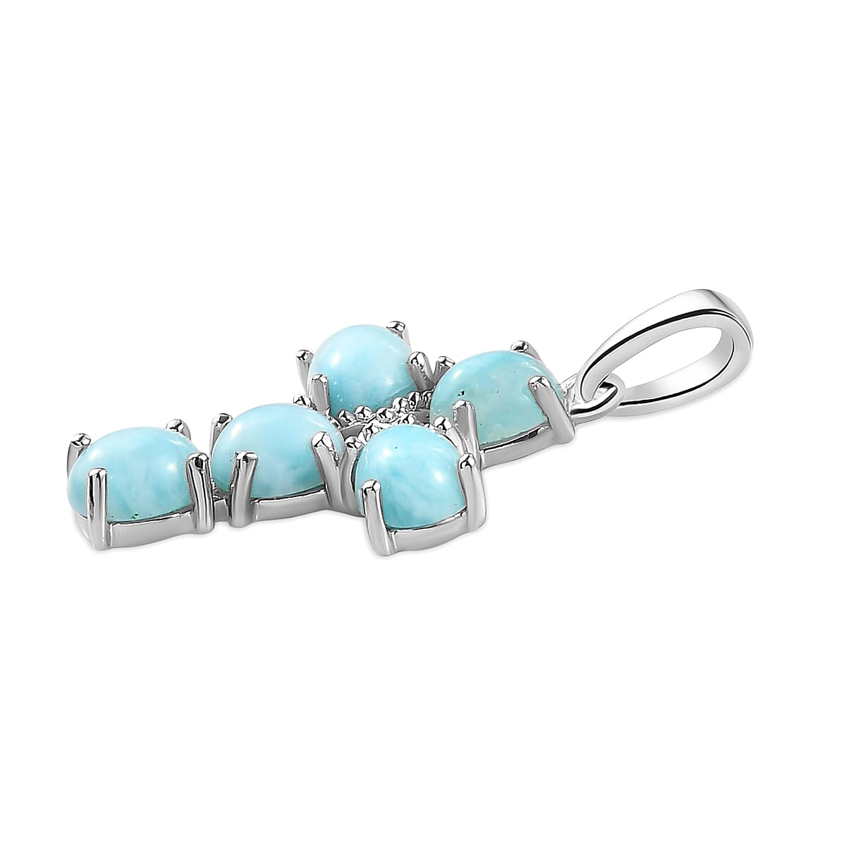 Larimar Cross Pendant in Platinum Overlay Sterling Silver 2.18 Ct