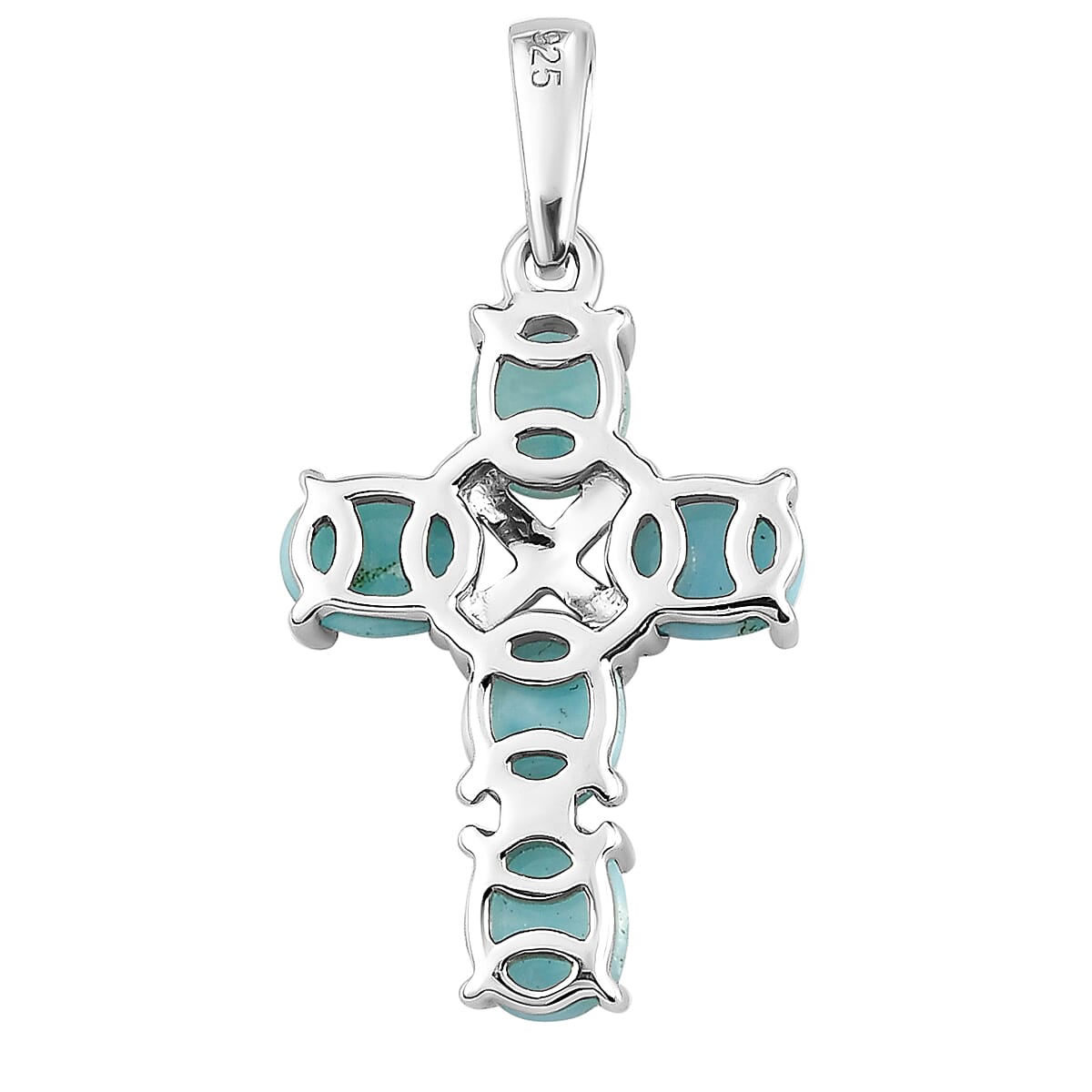 Larimar Cross Pendant in Platinum Overlay Sterling Silver 2.18 Ct