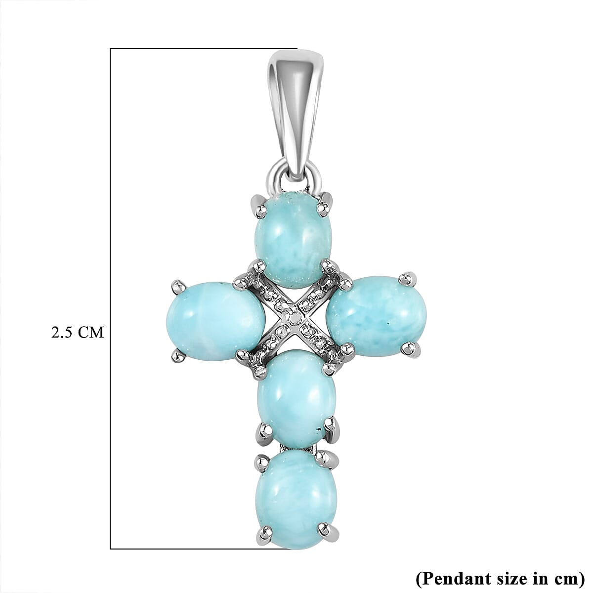 Larimar Cross Pendant in Platinum Overlay Sterling Silver 2.18 Ct