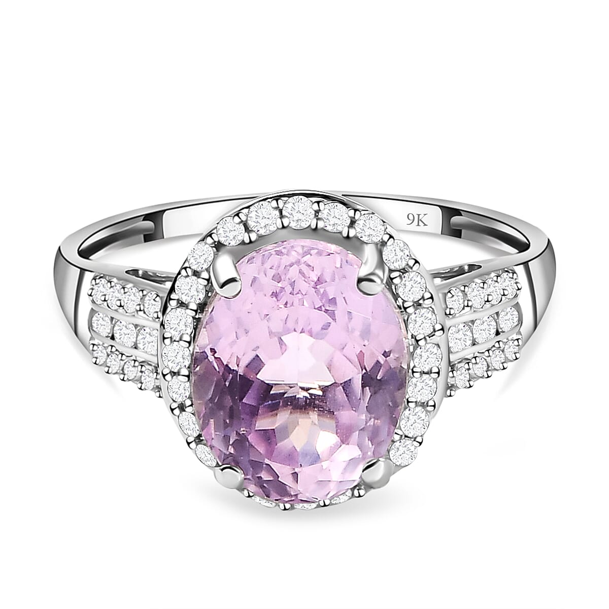 Collectors Edition - 9K White Gold Urucum Kunzite and Diamond Ring 3.90 Ct.