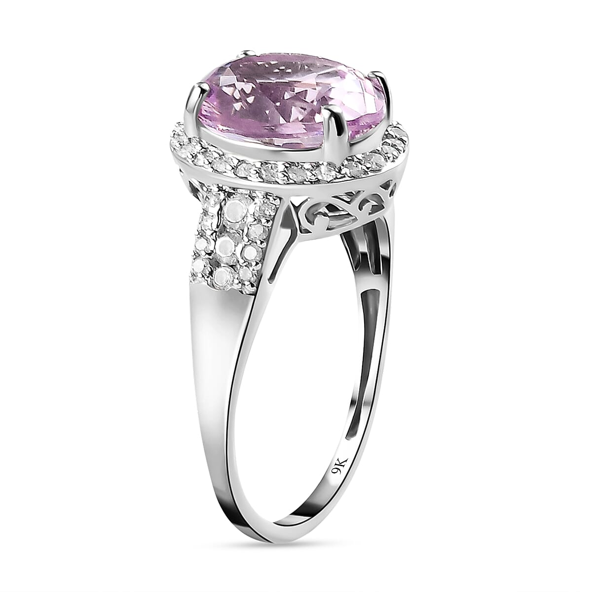 Collectors Edition - 9K White Gold Urucum Kunzite and Diamond Ring 3.90 Ct.