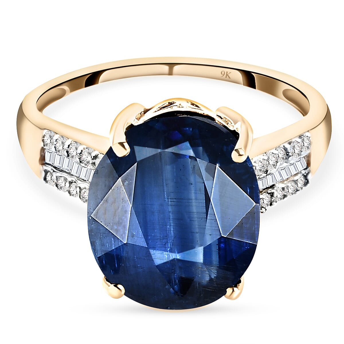 Collectors Dream - 9K Yellow Gold AAA Kashmir Kyanite and Diamond Ring 6.18 Ct.