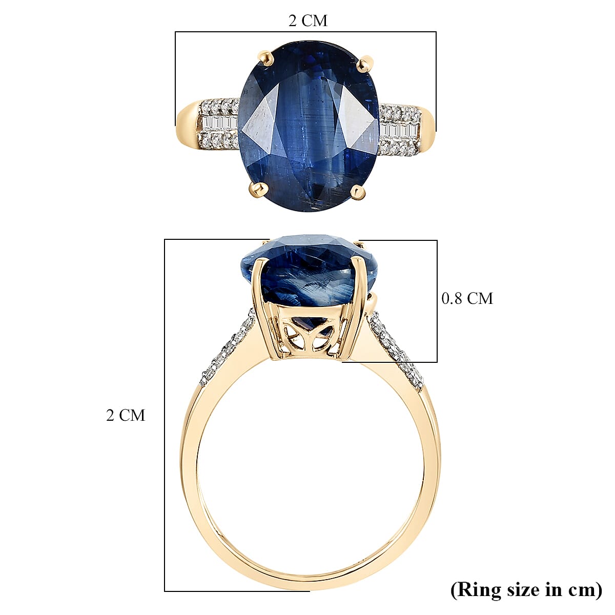Collectors Dream - 9K Yellow Gold AAA Kashmir Kyanite and Diamond Ring 6.18 Ct.