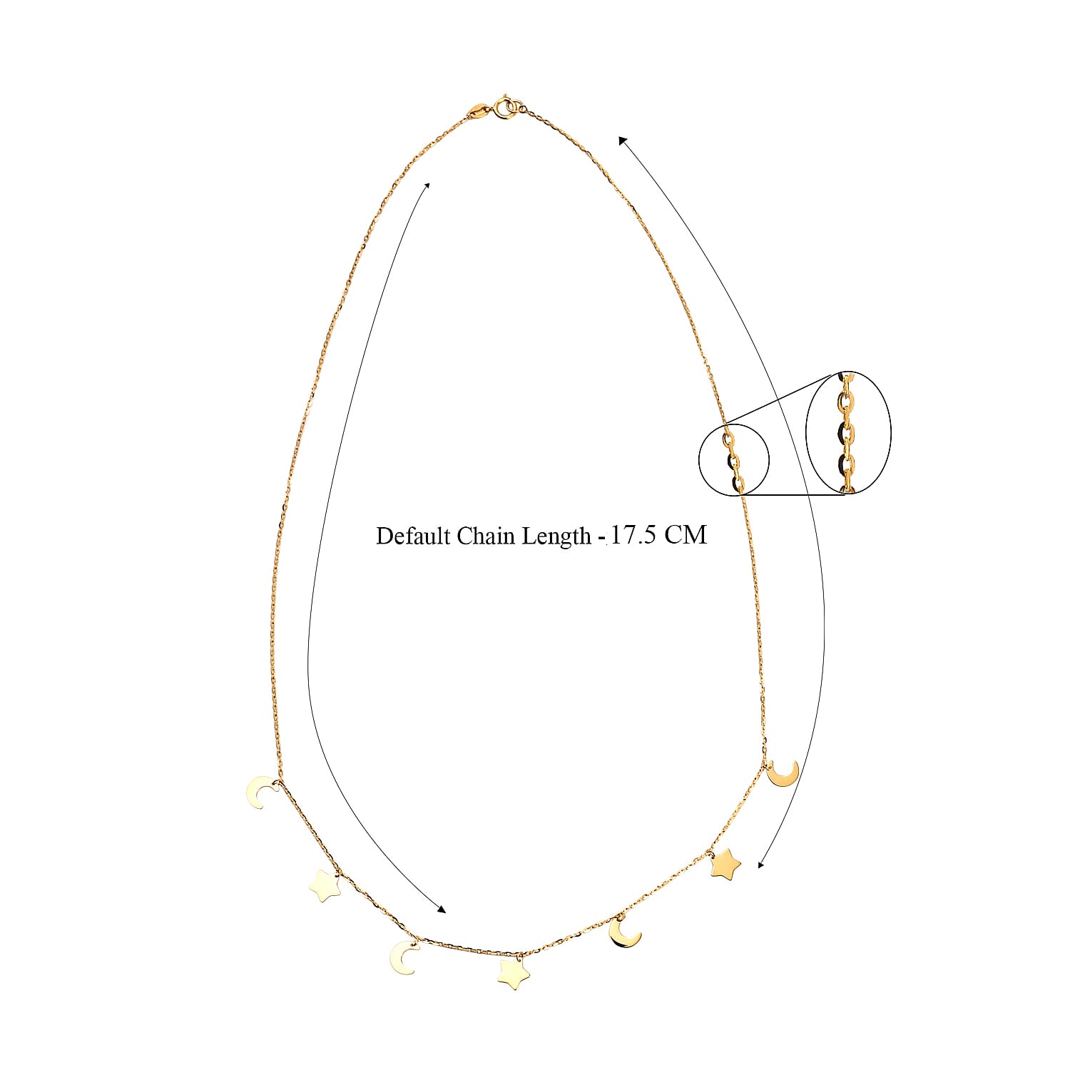 9K Yellow Gold Crescent Moon & Star Necklace (Size - 17.50)