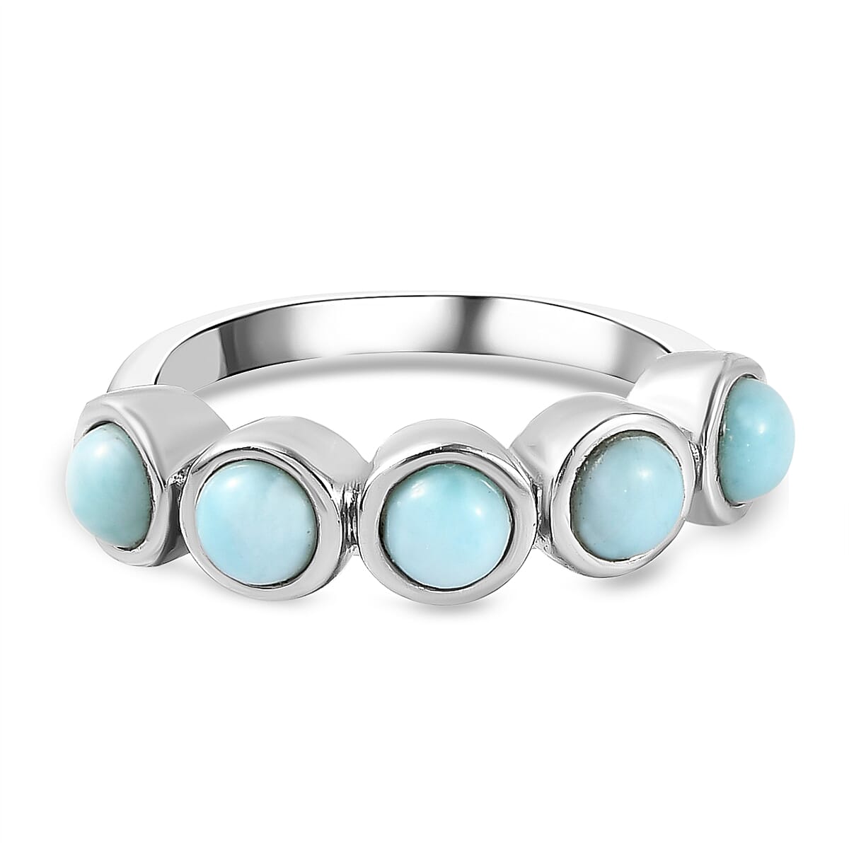 Larimar 5 Stone Ring in Platinum Overlay Sterling Silver 1.59 Ct.