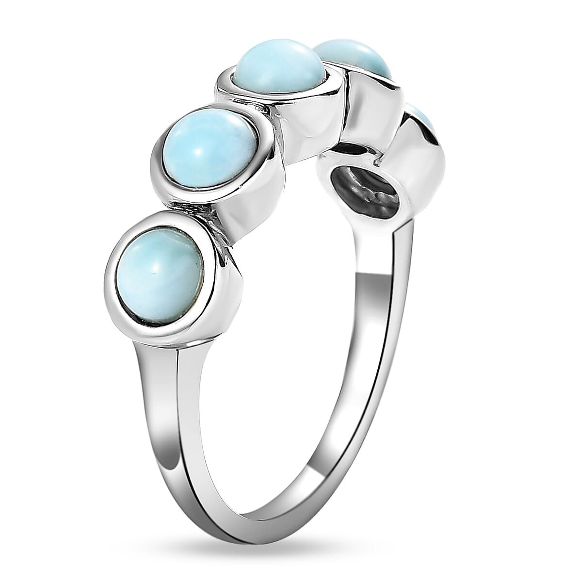 Larimar 5 Stone Ring in Platinum Overlay Sterling Silver 1.59 Ct.