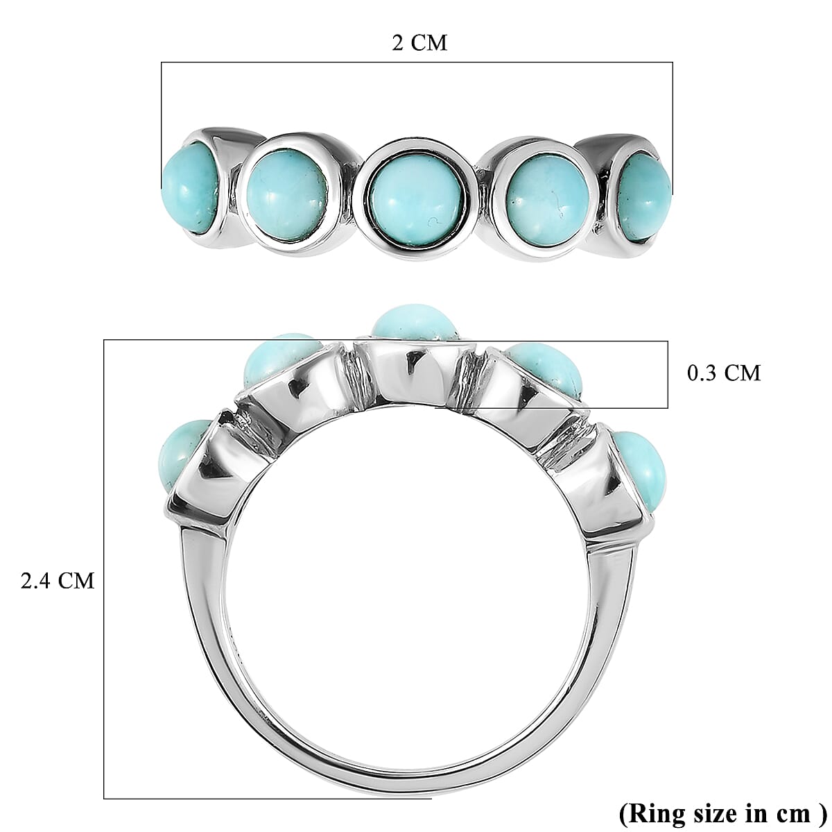 Larimar 5 Stone Ring in Platinum Overlay Sterling Silver 1.59 Ct.